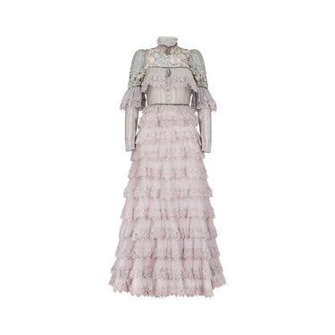 ARCHIVE - 1970s Edwardian Style Lilac Tiered Lace Dress