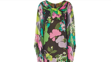 1970s Couture Floral Print Angel Sleeve Maxi Dress