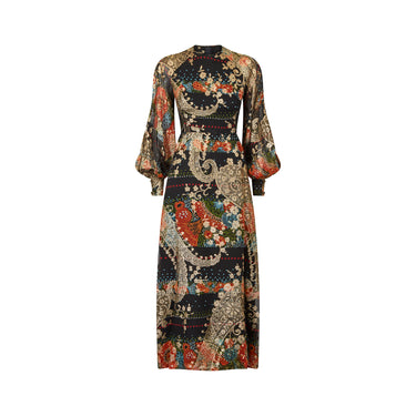 ARCHIVE: 1970s French Couture Silk Paisley and Gold Lame Maxi Dress