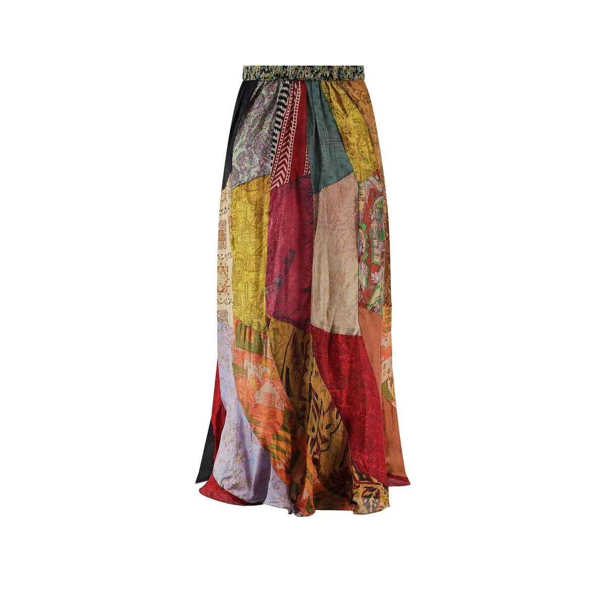 1970s Original Vintage Indian Silk Patchwork Skirt