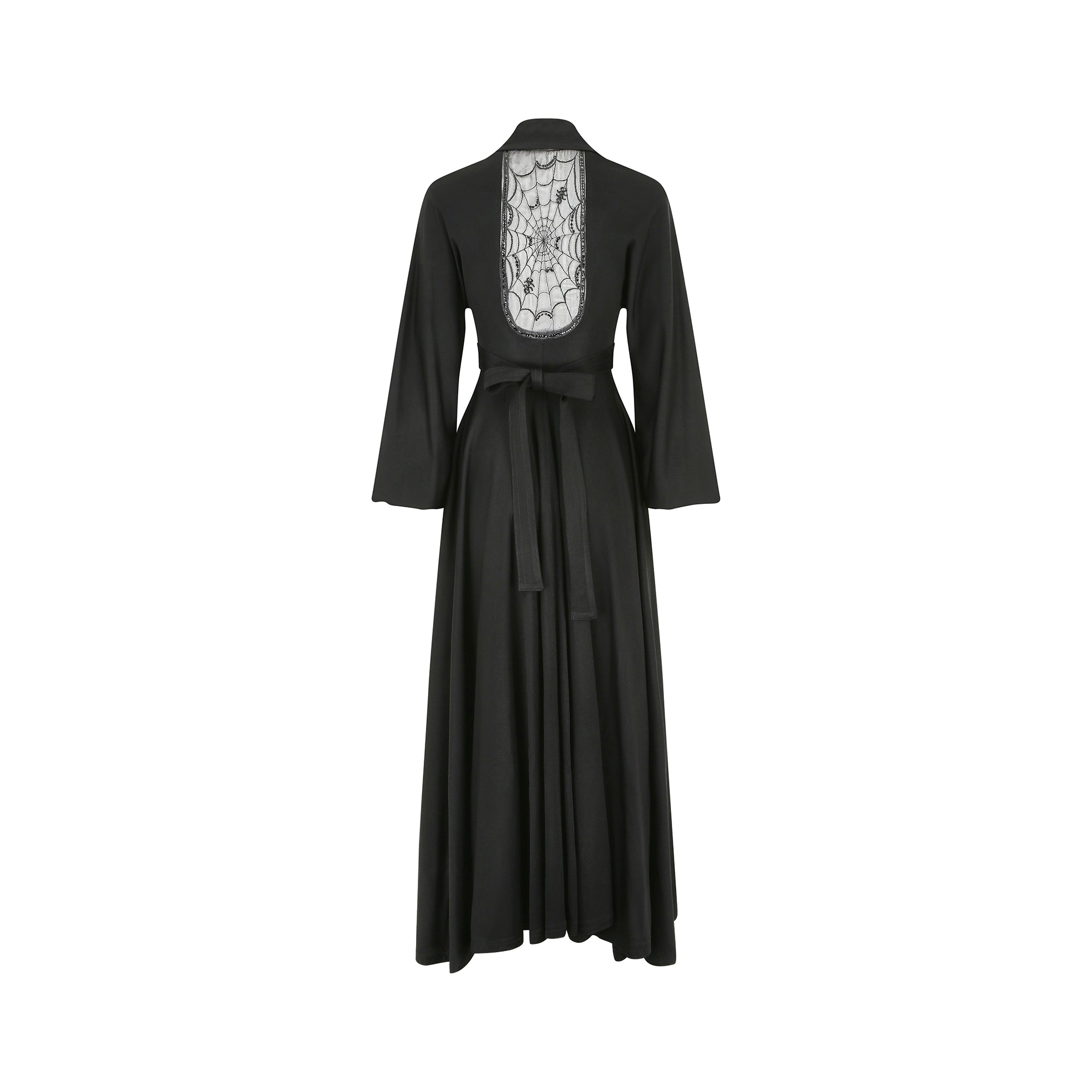 1970s Documented Jean Varon Black Spider Cobweb Dress