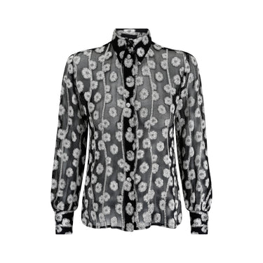 ARCHIVE - 1970s Karl Lagerfeld for Chloe Black and Silver Silk Blouse
