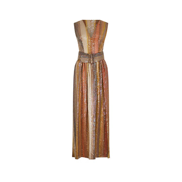ARCHIVE - 1970s Kaye Walton Sequin Belted Maxi Dress