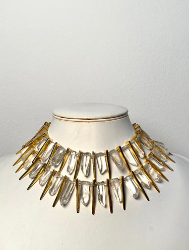1990s Kenneth Jay Lane Gold and Crystal Statement Necklace