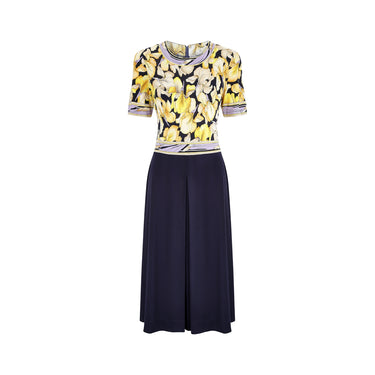 ARCHIVE - 1970s Leonard Floral and Navy Silk Jersey Dress