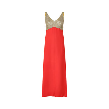 ARCHIVE - 1970s Loris Azzaro Gold Chain and Red Crepe Maxi Dress