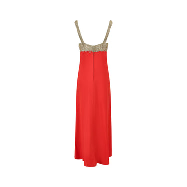 ARCHIVE - 1970s Loris Azzaro Gold Chain and Red Crepe Maxi Dress