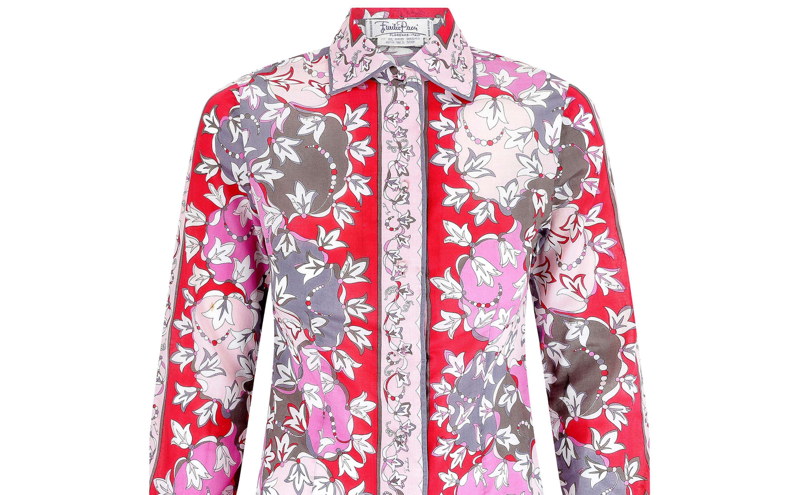 ARCHIVE - 1970s Pucci Pink and Red Cotton Shirt