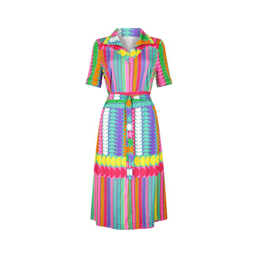 ARCHIVE - 1970s Ralph Colourful Jersey Print Dress with Belt