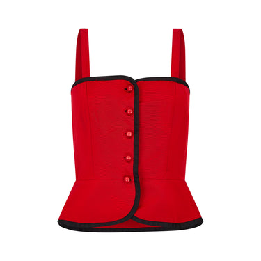 ARCHIVE - 1970s Yves Saint Laurent Red Faille Corset Top