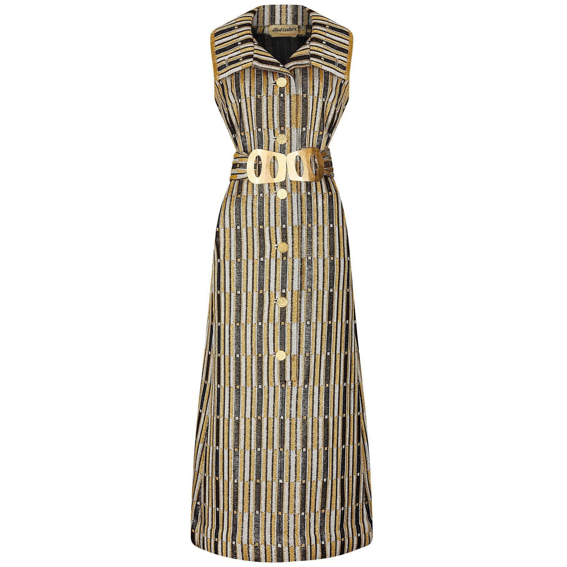 ARCHIVE - 1970s Aled Couture Gold Black and Silver Lame Dress with Ove CIRCA VINTAGE ARCHIVE - 1970s Aled Couture Gold Black and Silver Lame Dress with Ove CIRCA VINTAGE
