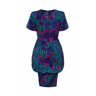 ARCHIVE - 1970s Beautiful Floral Print Linen Tulip Shaped Dress