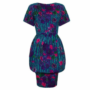 ARCHIVE - 1970s Beautiful Floral Print Linen Tulip Shaped Dress