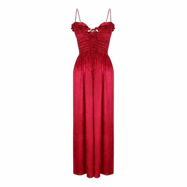 ARCHIVE - 1970s Bill Tice Red Liquid Velvet Ruched Ruffle Maxi Dress