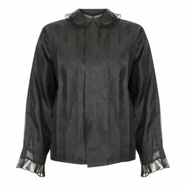 1970s Black Organza Ruffle Collar Blouse