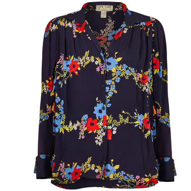 ARCHIVE - 1970s Ossie Clark Navy Floral Print Blouse with Celia Birtwell Print