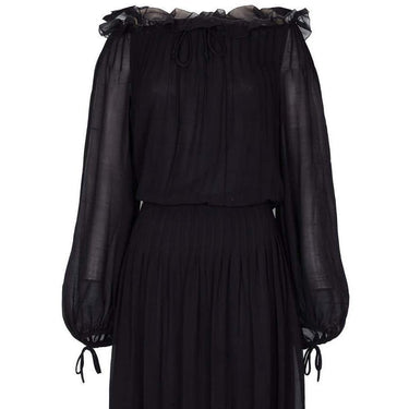 ARCHIVE - 1970s Christian Dior Boutique Couture Label Black Silk Chiffon Dress