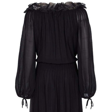 ARCHIVE - 1970s Christian Dior Boutique Couture Label Black Silk Chiffon Dress