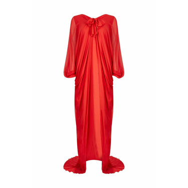 ARCHIVE - 1970s Christian Dior Red Silk Chiffon Gown With Bow Detail