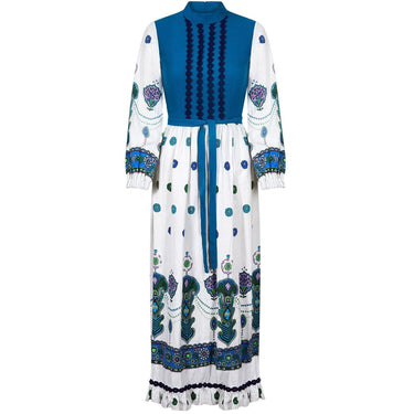 1960s Marion Donaldson Turquoise Crepe and Cotton Maxi Dress