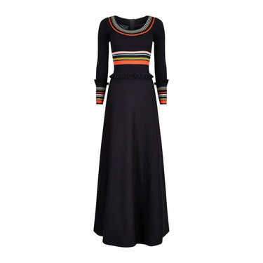 ARCHIVE - 1970s Crissa Black Jersey Knit Wool Ribbed Maxi Dress