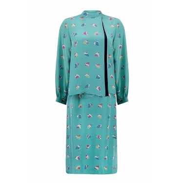 1970s Franck Olivier Novelty Fan Print Skirt Suit
