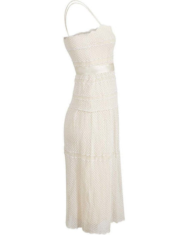1970s Frank Usher Cream Ivory Lace Dress With Matching Bolero