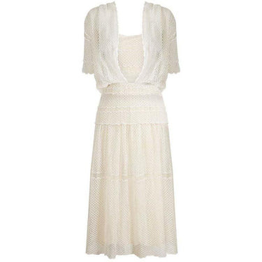 ARCHIVE - 1970s Frank Usher Cream Ivory Lace Dress With Matching Bolero