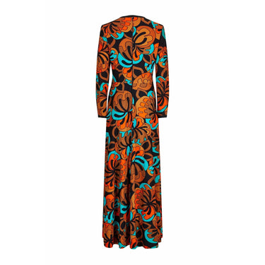 ARCHIVE: 1970s Frank Usher Psychedelic Leaf Print Maxi Dress