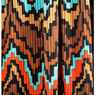 ARCHIVE - 1970s Frank Usher Ribbed Jersey Maxi Dress With Aztec Print Skirt and Belt Tie