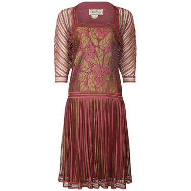 1970s Janice Wainwright Pink and Gold 1920s Style Flapper Dress