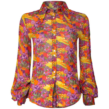 ARCHIVE: 1970s Jeff Banks Colourful Floral and Fruit Print Shirt