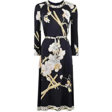 ARCHIVE - 1970s Leonard Silk Jersey Oriental Blossom Print Dress With Tie Belt