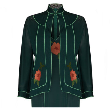 ARCHIVE - 1970s Lesley Sandra Green Jersey and Leather Dress and Jacket