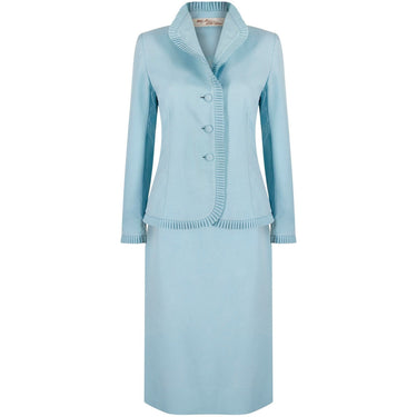 ARCHIVE - 1970s Lilli Ann By Adolph Schuman Eggshell Blue Skirt Suit With Ruffle Trim