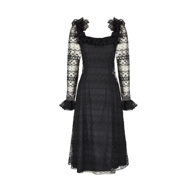 ARCHIVE - 1971 Documented Madame Gres Haute Couture Black Silk & Lace Dress