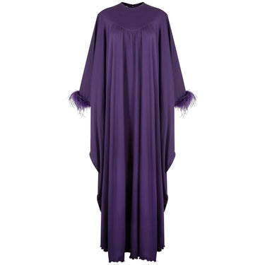 ARCHIVE - 1970s John Charles Purple Jersey & Feather Trapeze Dress