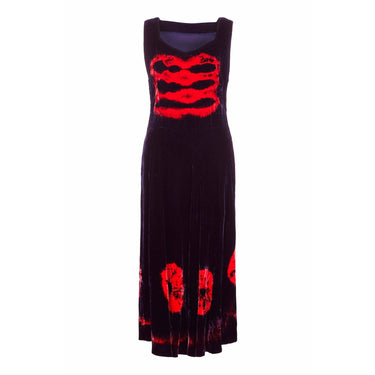 1970s Purple & Red Velvet Tie-Dye Dress