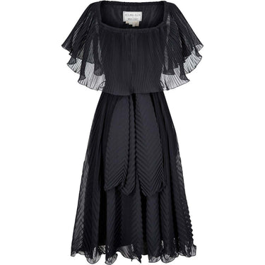 ARCHIVE - 1970s Roland Klein Black Pleated Chiffon Cocktail Dress
