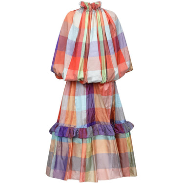 ARCHIVE - 1970s Unknown Couture Colourful Silk Checked Skirt and Cape Ensemble