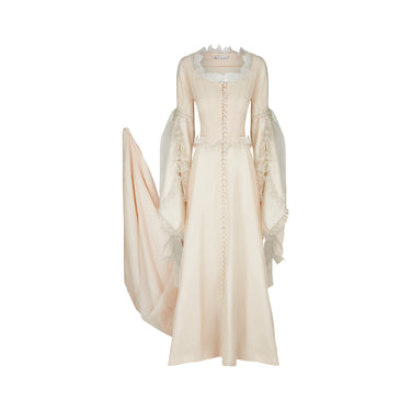ARCHIVE - 1970s Anna Cat Medieval Silk Organza Peach Juliet Sleeved Dress