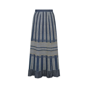 ARCHIVE - 1970s Blue Art Deco Print Maxi Skirt