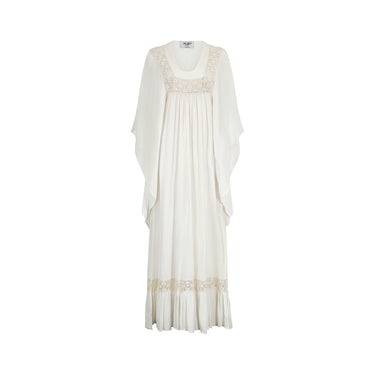 1970s Dew Styles White Cotton Angel-Sleeve Dress