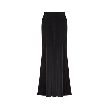 1970s Diana Leslie Black Velvet Fishtail Maxi Skirt
