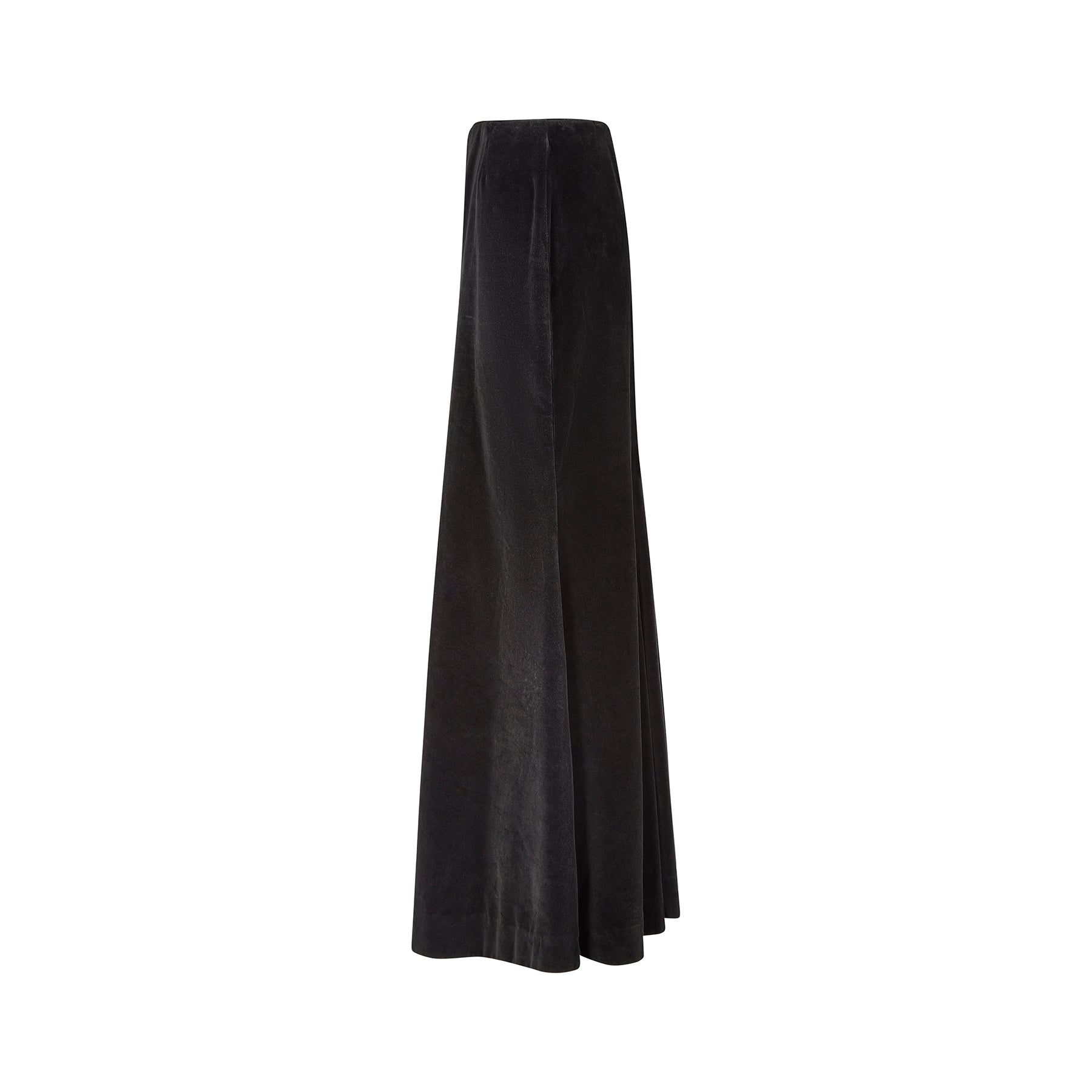 1970s Diana Leslie Black Velvet Fishtail Maxi Skirt