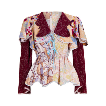 ARCHIVE: 1970s Couture Crepe Floral Patchwork Blouse