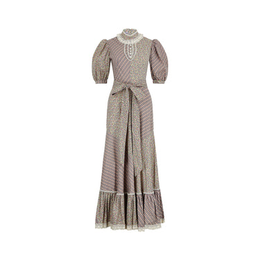 1970s Gina Fratini Patchwork Boho Floral Print Dress