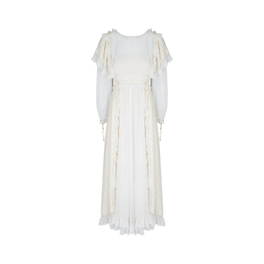 1970s Gina Fratini Cream Silk and Lace Wedding Dress