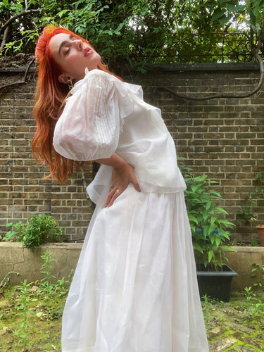 ARCHIVE - 1970s Gina Fratini White Silk Organza Maxi Skirt and Blouse Set