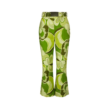 ARCHIVE - 1970s Green Floral Flared Trousers